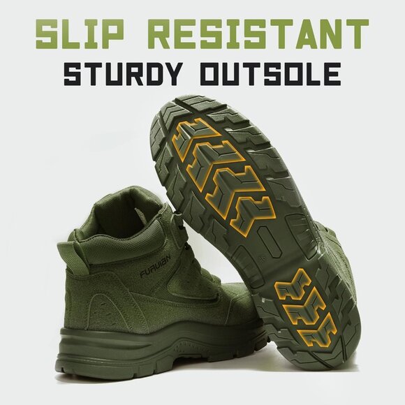 Unisex Green Comfortable Lightweight Slip-Resistant Steel Toe Work Boots - Picture 4 of 6